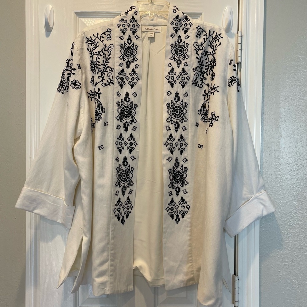 Coldwater Creek Embroidered Linen Blend Bohemian Blazer 3XL